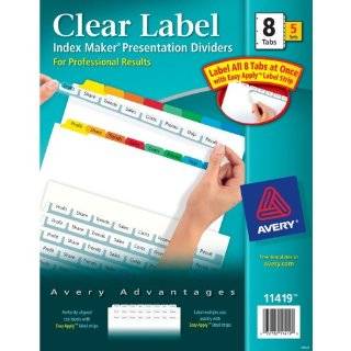   Label Dividers, Easy Apply Label Strip, 8 Tab, Clear, 5 Sets (11419