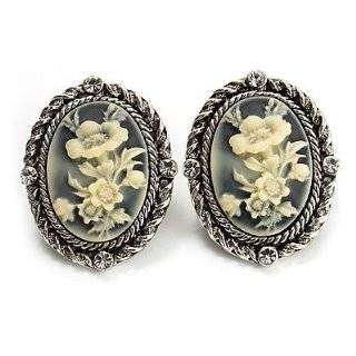  Antique Gold Floral Cameo Clip On Earrings Jewelry