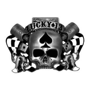 Lucky 13 Piston Skull Black Cat Racing Flags Lighter Stasher Belt 