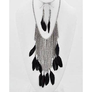 Silver Tone Dangling Feathers 18 Necklace & Earrings Set: Jewelry 