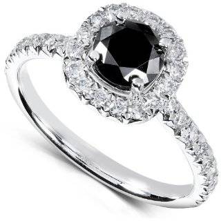   TW Black and White Round Diamond Engagement Ring in 14k White Gold