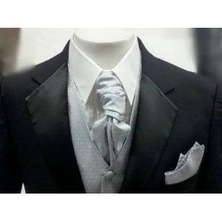 New Mens Seven Piece Black and Silver Tuxedo Suit Vest / Ascot 