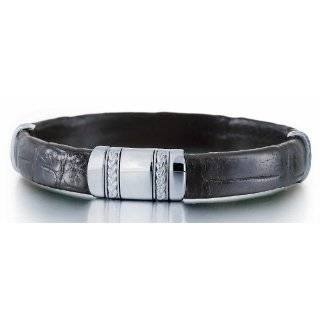 Goodman Black Leather Cuff Bracelet in Sterling Silver with Oxidized 