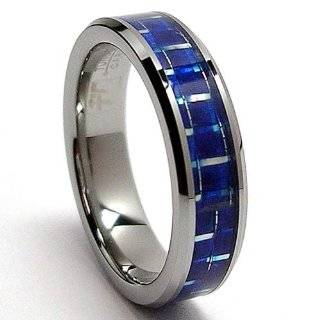   : Blue Carbon Fiber Inlay Ladies Tungsten Wedding Band Ring: Jewelry