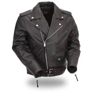   Jackets   Mens Classic Leather Motorcycle Jacket MJ400: Automotive