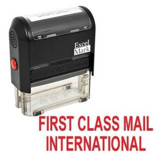 FIRST CLASS MAIL INTERNATIONAL Self Inking Rubber Stamp   Red Ink 