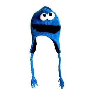 Cookie Monster Sesame Street Costume Hand Knitted Aviator Beanie Hat 