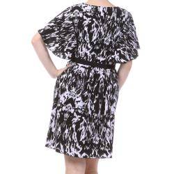 Tabeez Womens Plus Size Black/White Brushstroke Kimono Dress