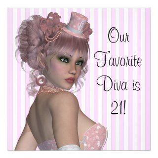 Pink Diva Womans 21st Birthday Party Personalized Invites