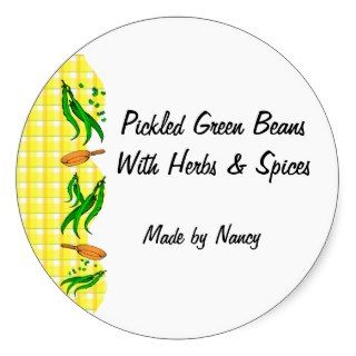 Green Beans Yellow Checks Custom Canning Labels Round Sticker