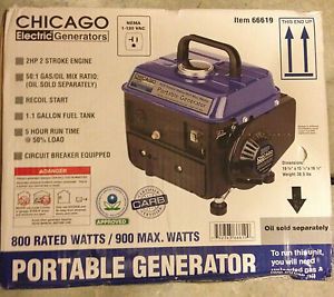 Chicago Electric Generators 66619 800 Watts 900 Max Watts Portable Generator