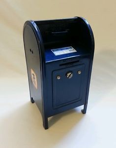 Vintage Blue Metal Postal Mailbox Piggy Bank U s Mail Logo Eagle