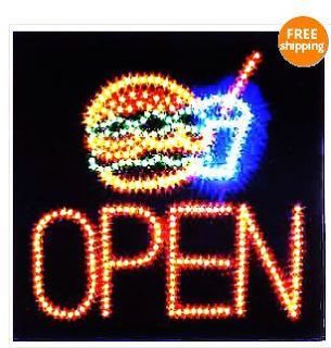 Ultra Bright LED Neon Light Animated Motion Hamburger Burger Open Sign L74