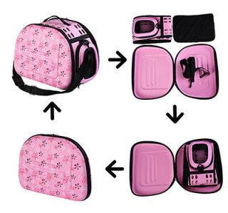 Pawhut 17" Pink Soft Sided Collapsible Pet Dog Cat Travel Crate Carrier Tote Bag