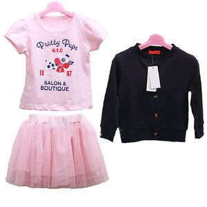 3pcs Sets Girl Baby Kids Top Coat T Shirt Skirt Tutu Outfit Costume Clothes 0 5Y