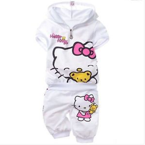 New Baby Kids Girls T Shirt Short Pants Set Clothes Costume "Kitty" 4 5 Years