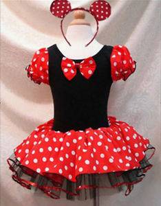 Xmas Polka Dots Minnie Mouse Baby Girl Fancy Party Costume Dress Up Gift Sz 4T