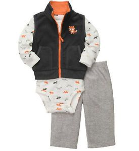 Carter's Baby Boys Girl Vest Bodysuit Pants 3pc Set Autumn Winter Outfit Clothes