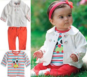 2013 Hot 3pcs Baby Girls Owl Casual Clothes T Shirt Pant Outfit Clothing 0 2Y