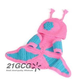 Newborn Baby Girl Butterfly Knit Crochet Hat Clothes Outfit Photo Prop CA1029