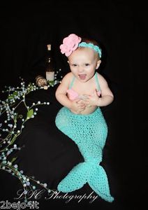 Newborn Infant Baby Girl 5 Piece Mermaid Outfit Crochet Photo Prop