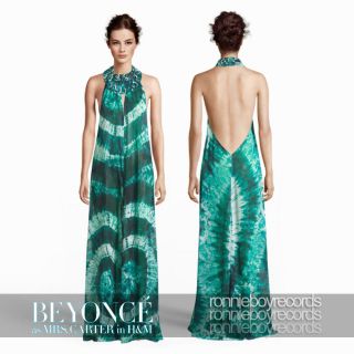 New H M Beyonce Petrol Turquoise Green Tie Dye Sheer Beach Maxi Dress Size XS S