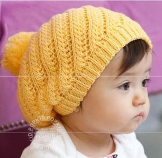 Cute Winter Knit Crochet Beanie Hat for Baby Kids Yellow Red