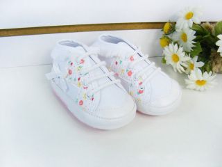 White Flower Fringe Sneaker Skidproof Soft Outsole Toddler Baby Girl Kid's Shoes