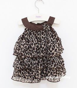 1pc Baby Kid Toddler Girl Chiffon Dress Outfit Clothes Top Tutu Leopard 18 24M