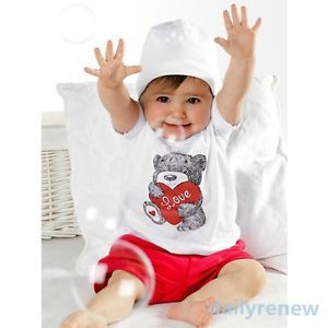 New Toddler Baby Kids T Shirt Top Pants Heart Bear Outfit Clothes Set 2pcs 0 3Y