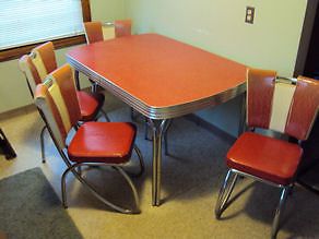 Red And White Cracked Ice 1950s 50s Vintage Large Kitchen Table