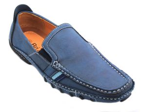 Men's Rugged Leather Moccasins Loafer Slip on Driving Shoes Blue