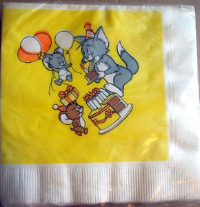 New Vintage Tom and Jerry Napkins Birthday Party Supplies 1982 Balloons Cake