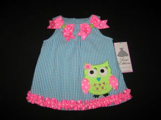 New "Blue Owl" Gingham Shorts Girls Clothes 2T Spring Summer Boutique Toddler