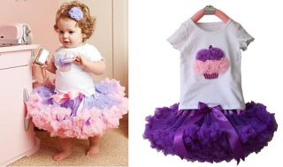 2pcs Girl Baby Kids Toddler Cake T Shirt Top Skirt Dresses Party Outfit Clothes