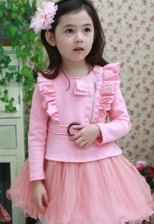 Lovely Kids Toddlers Girls Long Sleeve Zip Cotton Tulle Tutu Dress AGE2 9Y