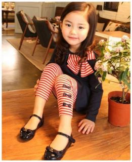 Girls Toddler Baby Clothes Striped Bow Shirt Leggings Kids Sets Suits 4 5years