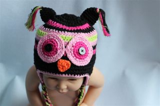 Cute Gorgeous Baby Toddler Owl Hat Beanie New Black 2 3Year Photo Prop Handmade