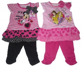 Girls 2 Piece Set Dress Tunic Top Leggings Outfit Disney Minnie Mouse Princess