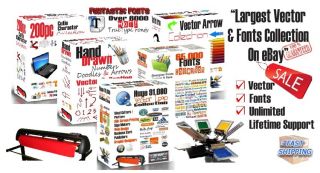 6 Vector Clipart Fonts Collections for Vinyl Plotters Cutters T Shirts Ect