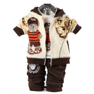 Cute Baby Boy Winter Fall Autumn Outfit Set Suit Coat Outerwear Clothes 3pcs Set