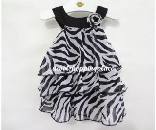 1pc Kid Infant Baby Girl Chiffon Dress Outfit Clothes Pettiskirt Tutu Zebra 0 4Y