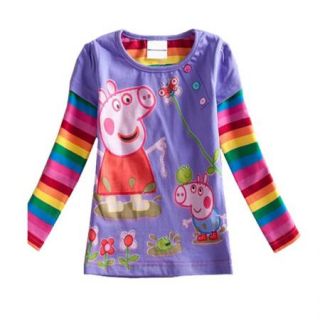 Peppa Pig Girls Baby Cotton Rainbow Long Sleeve Tops Dress T Shirt 1 6Y Clothing