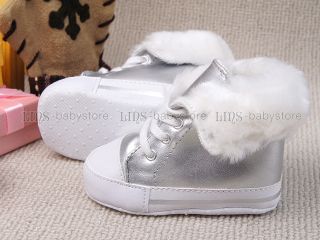 New Toddler Baby Girl Boy Smart Silver Fur Boots Shoes UK Size 1 2 3 A920
