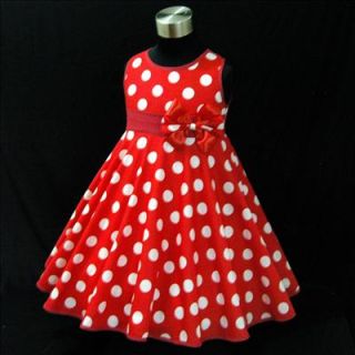 7D R3121 Girl Red Baby Minnie Mouse Polka Dot Christmas Party Girls Dress Sz 2 3