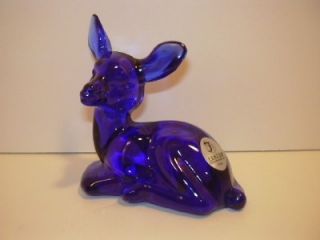 Fenton Art Glass Cobalt Blue Fawn Deer Figurine '10