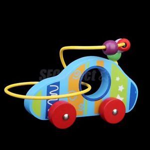 Wooden Jolting Car w Colorful Beads Educational Developmental Baby Toys for Kids