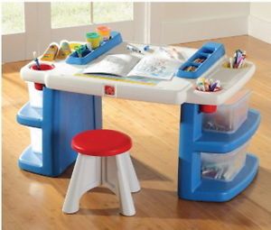 New Step 2 Kids Big Activity Table Art Center Toy Stool 3 Storage Bins Age 3