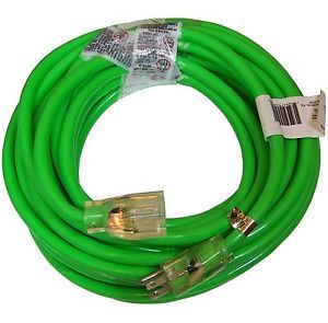 Extension Power Cord 50'ft 12 3 SJTW Green 15Amp Electric Lighted Plug End New