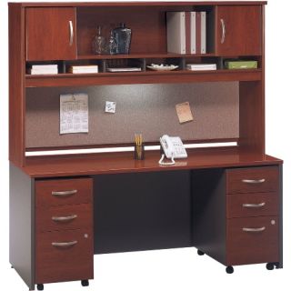 Bush Series C Credenza and 72 Inch Hutch with Mobile File Drawers In Hansen Cherry   Computer Desks